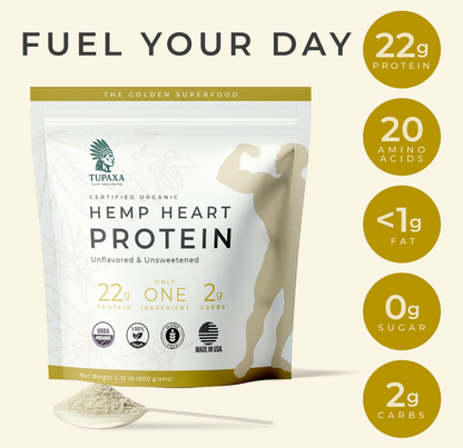 TUPAXA Organic Hemp Protein Powder – Unflavored – 20 Servings