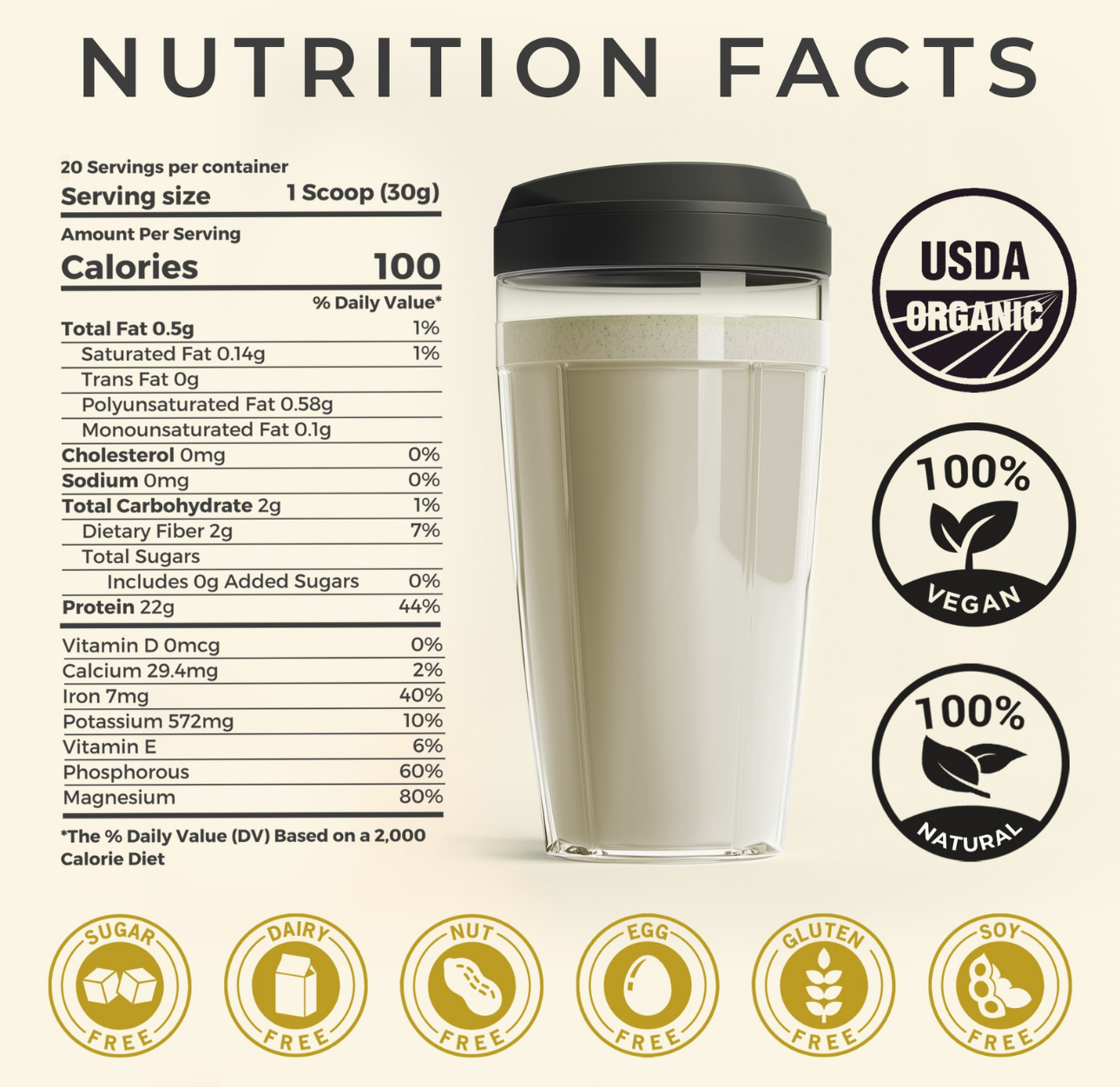 TUPAXA Organic Hemp Protein Powder – Unflavored – 20 Servings