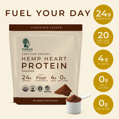 TUPAXA Organic Hemp Protein Powder – Chocolate – 20 Servings