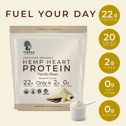 TUPAXA Organic Hemp Protein Powder – Vanilla – 20 Servings