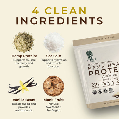 TUPAXA Organic Hemp Protein Powder – Vanilla – 20 Servings