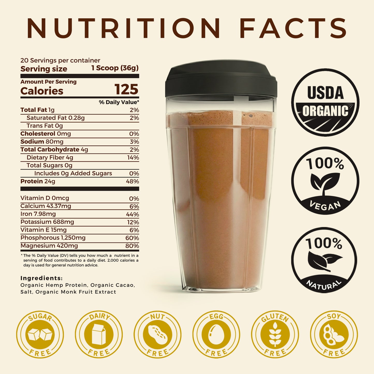 TUPAXA Organic Hemp Protein Powder – Chocolate – 20 Servings