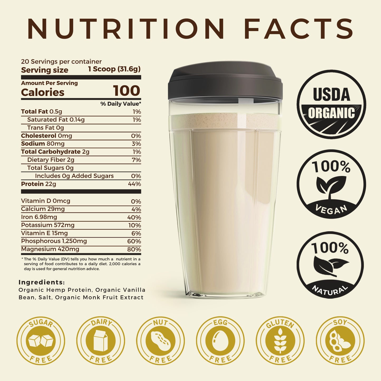 TUPAXA Organic Hemp Protein Powder – Vanilla – 20 Servings